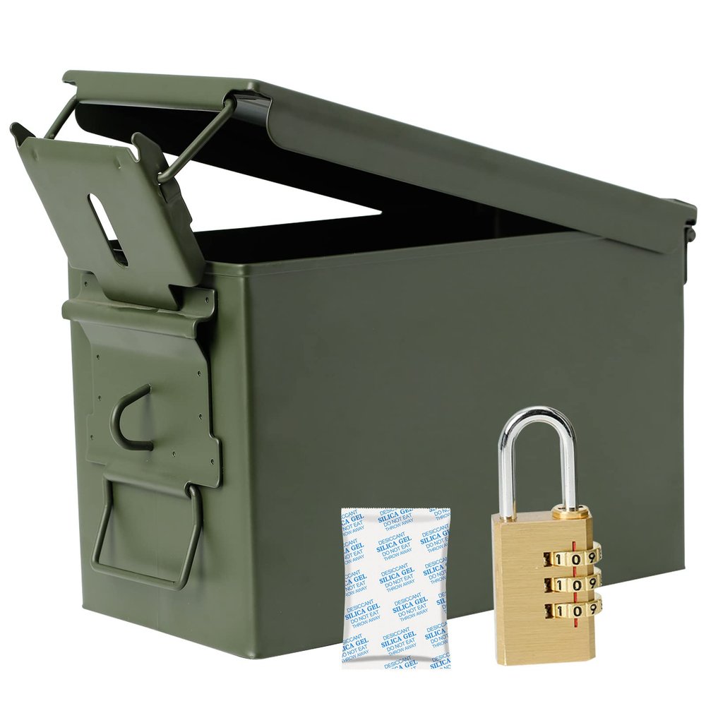 Aolamegs 50 Cal Ammo Can  Locking Hardware Kit and Stainless Steel PadlockAmmo Box Military & Army M2A1