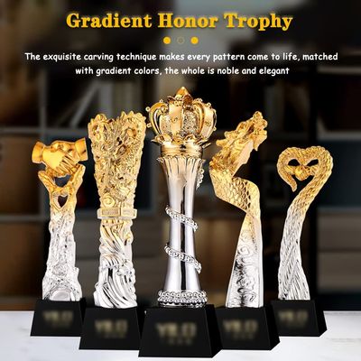 Award Trophies Award Trophies for Students Glory Crown Trophy, Outstanding Staff Contest Winner Prize, Gradient Light Luxury Bedroom Decoration, 5 Styles (Color : Gold Black Silver, Size : C)