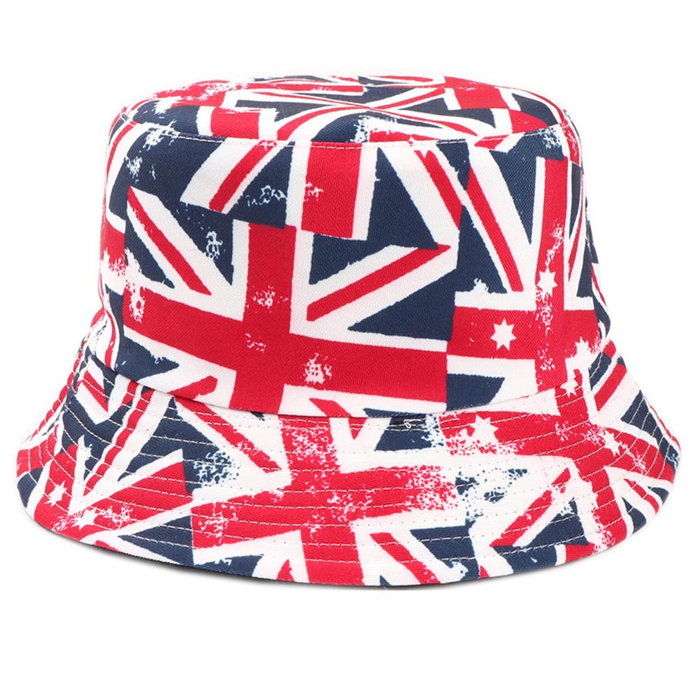 British Flag Bucket Hat, Women Girls Reversible Union Jack Patriotic Summer Travel Beach Sun Hat Foldable Wide Brim Anti-UV Fisherman Cap Bucket Hats