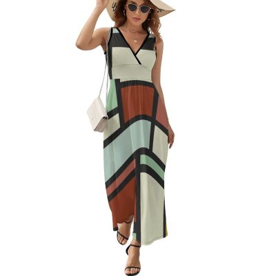 BAIKUTOUAN Mondrian Geometric Shapes Women's Swing Dress Sleeveless Long Maxi Dress Tank Dresses XL