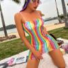 Women's Fishnet Dress Swimwear Bikini Mesh Lingerie Dancewear Fishnet Set Rainbow Dress Fishnet Cover Up Dress Stretchy Swimsuit for Women Exotic Dancewear Tube Top Dress one Size view 2