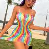 Women's Fishnet Dress Swimwear Bikini Mesh Lingerie Dancewear Fishnet Set Rainbow Dress Fishnet Cover Up Dress Stretchy Swimsuit for Women Exotic Dancewear Tube Top Dress one Size view 4