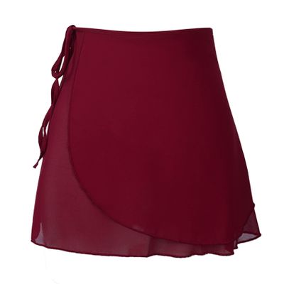Hedmy Women Adult Ballet Wrap Skirt Sheer Chiffon Dance Skirt Costume with Adjustable Waist Tie Burgundy Medium