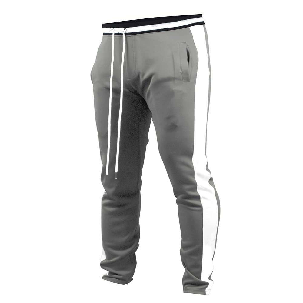 SCREENSHOT Men's Athletic Fitness Slim Fit Workout Track Pants BASIC S41700-Grey/White-Large