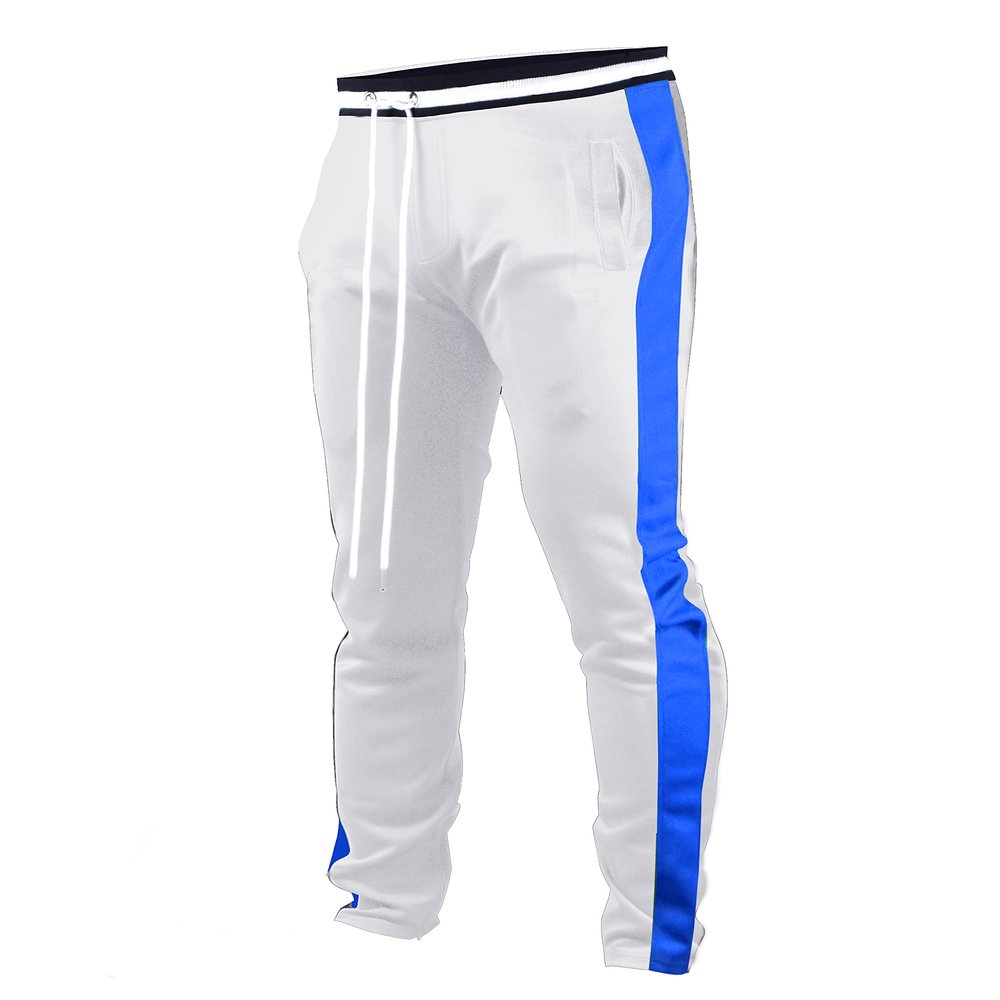 SCREENSHOT Men's Athletic Fitness Slim Fit Workout Track Pants BASIC S41700-White/Royal-Large