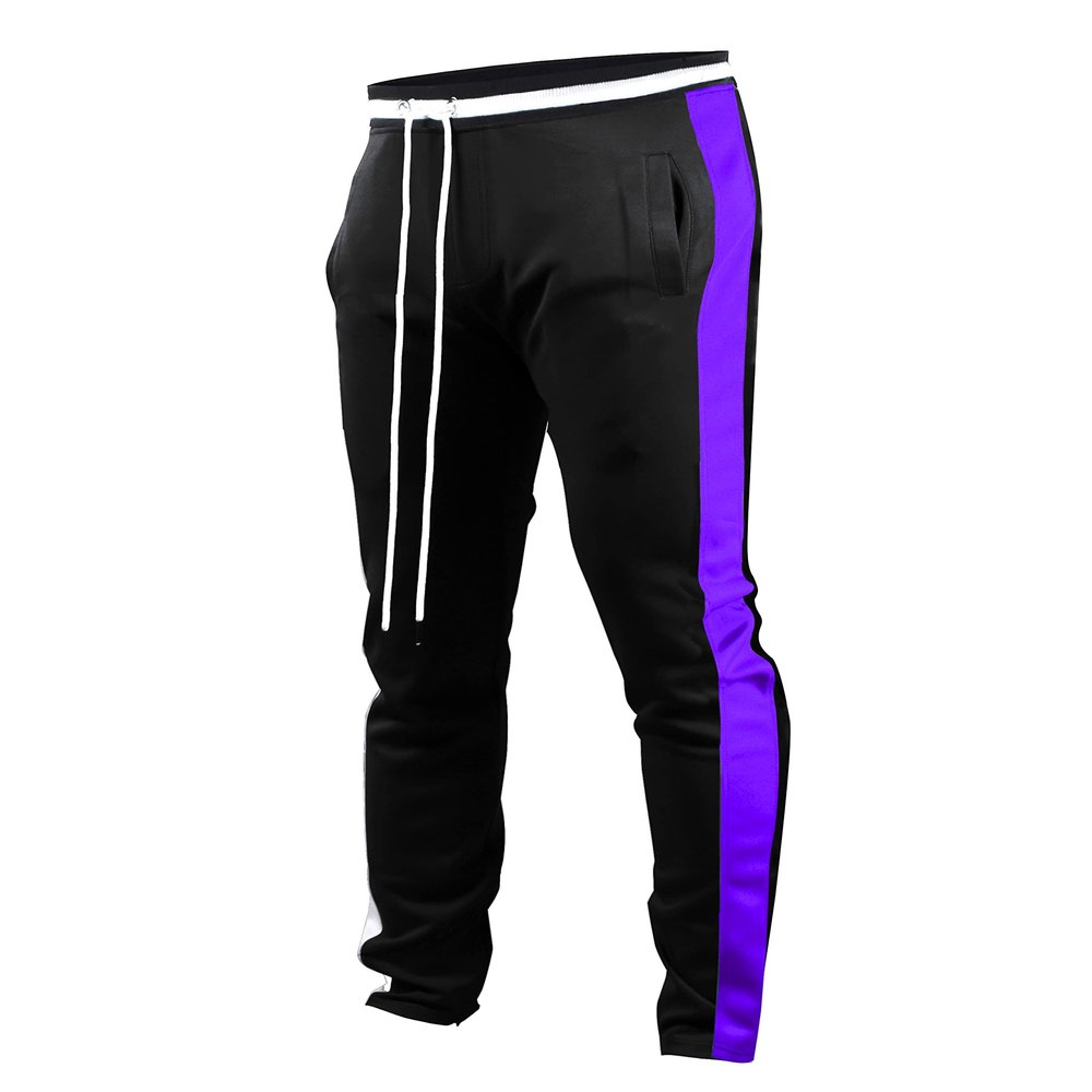 SCREENSHOT Men's Athletic Fitness Slim Fit Workout Track Pants BASIC S41700-Black/Purple-2XLarge