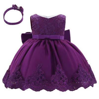 Baby Girls Birthday Party Dress Infant Lace Flower Princess Dress Big Bowknot Ruffled Wedding Pageant Formal Dress