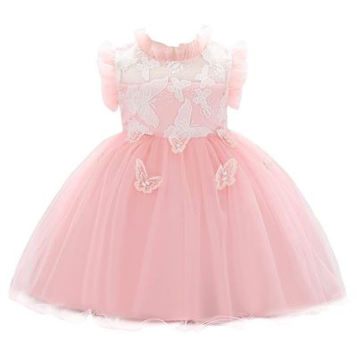 Baby Girls Birthday Party Dress Infant Wedding Flower Girl Ruffled Pageant Dress Toddler Embroidered Butterfly Tulle Tutu Dresses