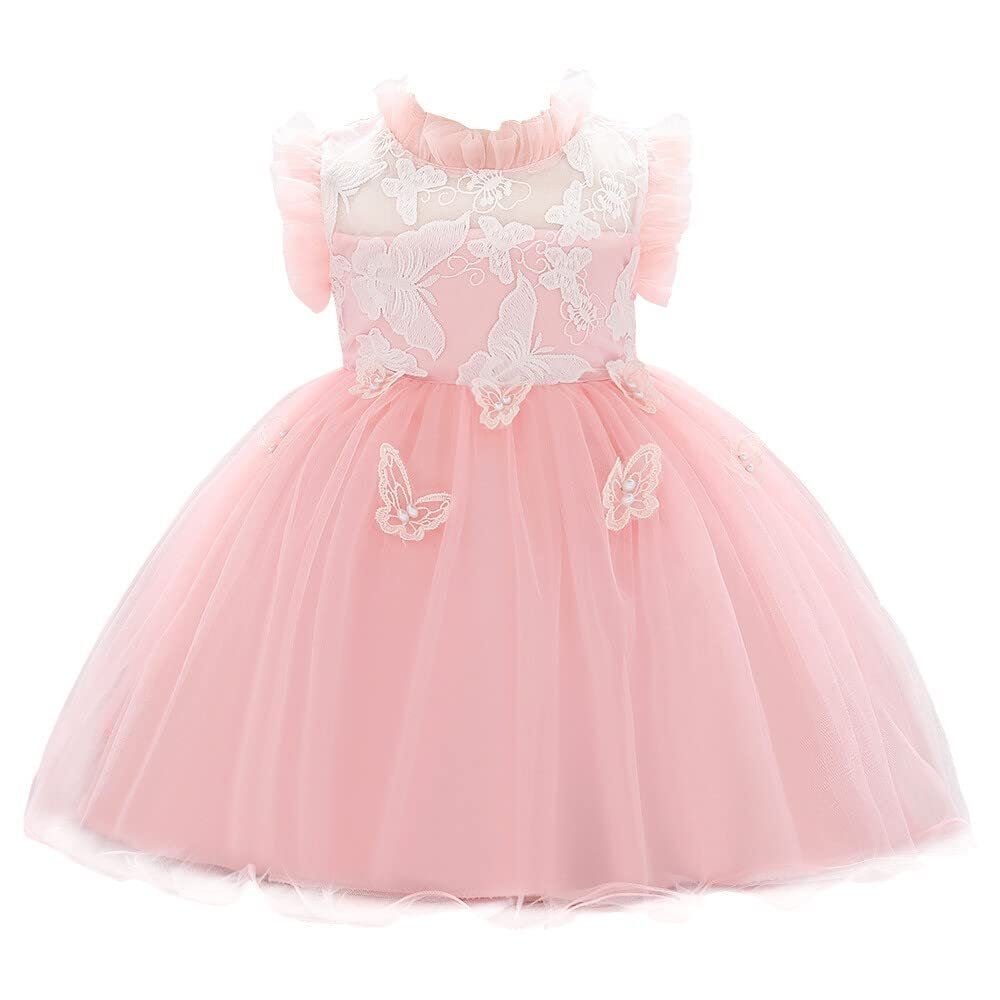 Baby Girls Birthday Party Dress Infant Wedding Flower Girl Ruffled Pageant Dress Toddler Embroidered Butterfly Tulle Tutu Dresses