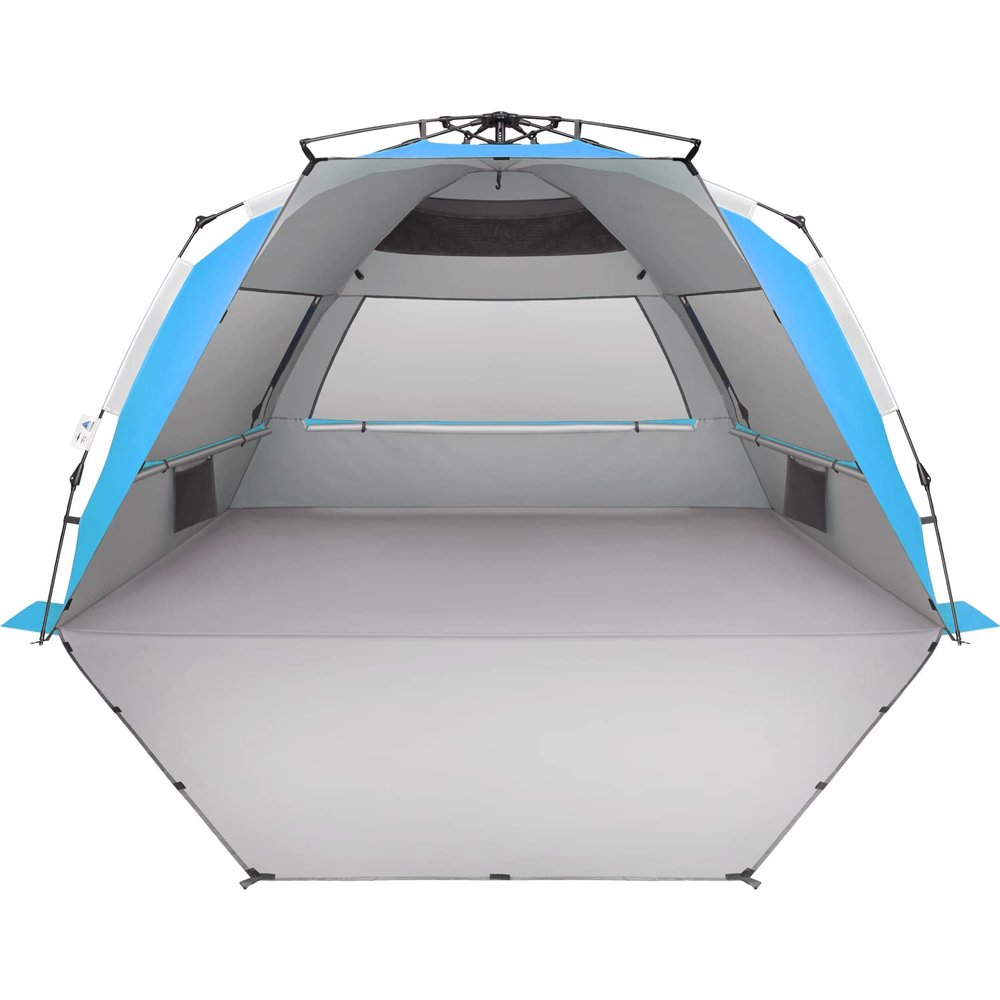 Oileus XX-Large Beach Tent Sun Shelter for 5-6 Person Portable Sun Shade Instant Pop Up Tent for Beach with Carrying Bag, Stakes, 6 Sand Pockets, Anti UV for Fishing Hiking Camping Blue