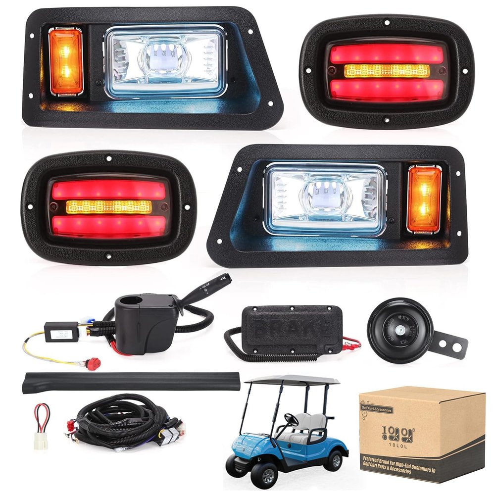 10L0L Golf Cart Headlight Kit for Yamaha G14/G16/G19/G22, 12V-48V with Built-in Voltage Converter, Daytime Running, Low/High Beam with Brake, Hazard, Horn & Turn Signal - Street Legal Light Kit