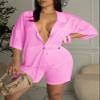 KANSOON Women Short Sets 2 Piece Outfits Knit Half Sleeve Shirt High Waist Shorts Set Rose S view 2
