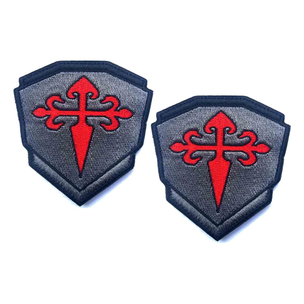 2 PCS Knights Santiago Cross Patches Knight Patches Embroidered Morale Patch(Grey)