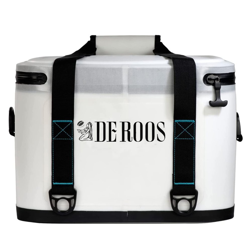 DEROOS 18/27/35Cans 72-Hours Soft Cooler Bag Leak-Proof Soft Pack Cooler Bag Waterproof Insulated Soft Sided Cooler for Hiking, Camping, Sports, Picnics, Sea Fishing, Road Beach Trip, White