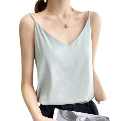 Bobialo 8 Colors Fashion Silky Camisole Women's Inner with White Bottoming Satin Top Summer V-Neck Thin Section