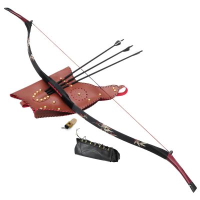 52" Traditional Recurve Bow Set for Adults Beginners and Youth with PU Quiver and 3 Pcs Carbon Arrows Handmade Horsebow 20-50lbs for Archery Practice Hunting LARP Cosplay Right/Left Hand (40 lbs)