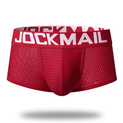 JOCKMAIL Mesh Low Waist Men's Underwear Boxers - Red, L
