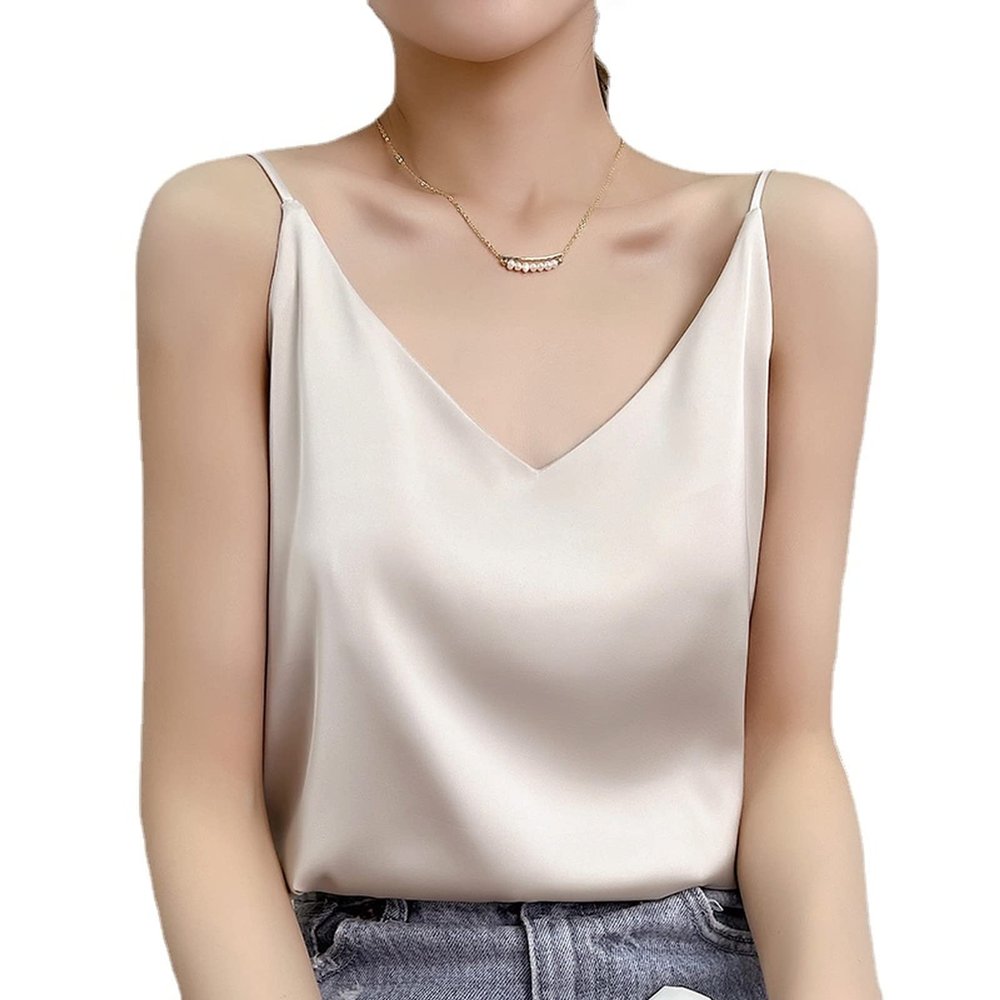 Bobialo 8 Colors Fashion Silky Camisole Women's Inner with White Bottoming Satin Top Summer V-Neck Thin Section