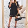 LookbookStore Plus Size Black Dresses for Summer 2025 Women Casual Summer Crewneck 3/4 Sleeves Tunic Dress Black Short Dress Cute Going Out Dress Black Plus Size Dress Size XXXL view 4