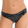 Jhaoyu Women's Shiny Latex Liquid Wet Look Patent Leather Zipper Crotch Hot Pants Booty Shorts Knickers Black X-Large view 1