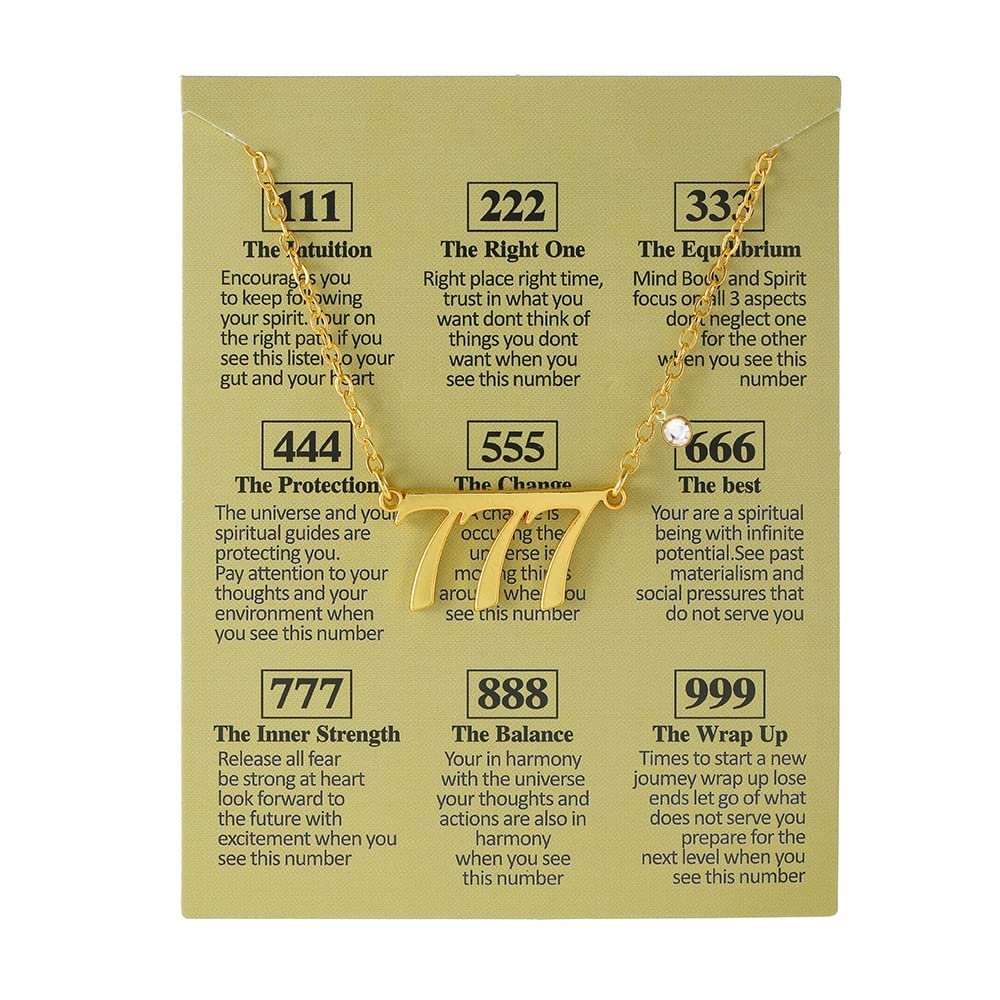 COLORFUL BLING Dainty Gold Silver Plated Old English Number Choker Necklace Numerology Jewelry for Women 111 222 333 444 555 666 777 888 999 Necklace Gifts-CZ gold 777
