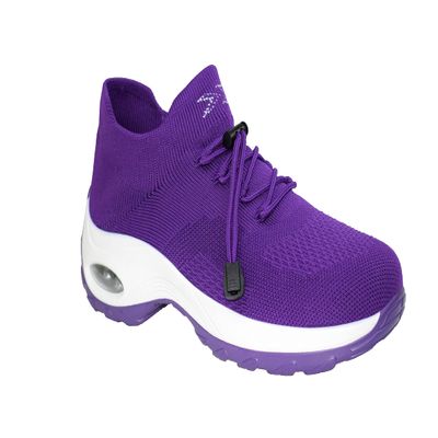 Ad Tec womens Slip On Sock Sneakers Mesh Upper Walking Shoes Breathable Comfortable Air Cushion Casual Wedge P, Purple, 6.5 US