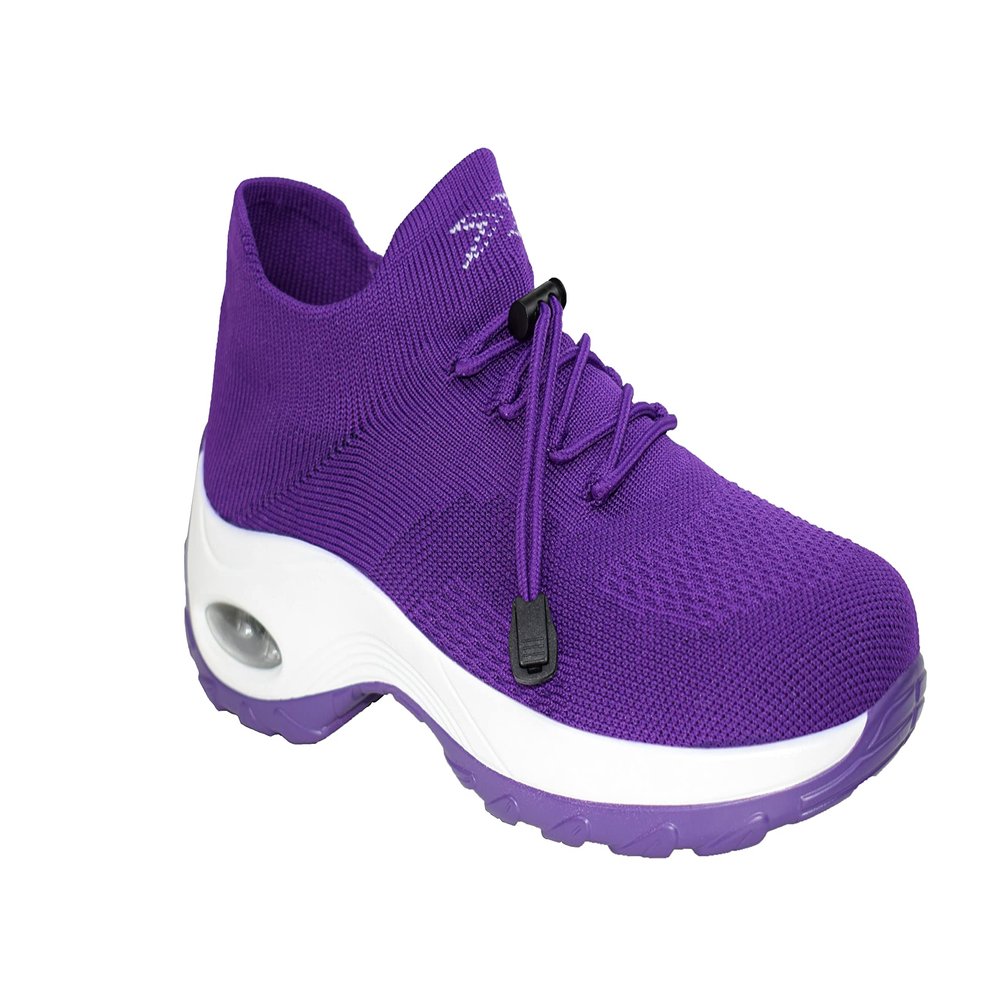 Ad Tec womens Slip On Sock Sneakers Mesh Upper Walking Shoes Breathable Comfortable Air Cushion Casual Wedge P, Purple, 6.5 US