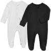 Aablexema Baby Footie Pajamas Zipper - Rayon from Bamboo Infant Footed Pjs with Mittens Sleepwear Jammies(White & Black,0-3m) view 1