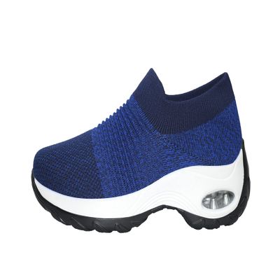 Ad Tec womens Slip On Sock Sneakers Mesh Upper Walking Shoes Breathable Comfortable Air Cushion Casual Wedge P, Royal, 8.5 US
