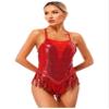 vastwit Women's Sparkling Sequins Fringed Bodysuit Cross Back Tassel Hem Leotards Latin Jazz Costume Red Medium view 1