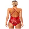 vastwit Women's Sparkling Sequins Fringed Bodysuit Cross Back Tassel Hem Leotards Latin Jazz Costume Red Medium view 3