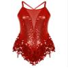 vastwit Women's Sparkling Sequins Fringed Bodysuit Cross Back Tassel Hem Leotards Latin Jazz Costume Red Medium view 4