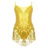 Linjinx Kids Girls Sequins Tassel Latin Salsa Ballet Dance Dress Tutu Skirt Leotard Modern Jazz Ballroom Performance Costume Gold 12 Years view 1