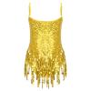 Linjinx Kids Girls Sequins Tassel Latin Salsa Ballet Dance Dress Tutu Skirt Leotard Modern Jazz Ballroom Performance Costume Gold 12 Years view 2