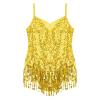 Linjinx Kids Girls Sequins Tassel Latin Salsa Ballet Dance Dress Tutu Skirt Leotard Modern Jazz Ballroom Performance Costume Gold 12 Years view 4