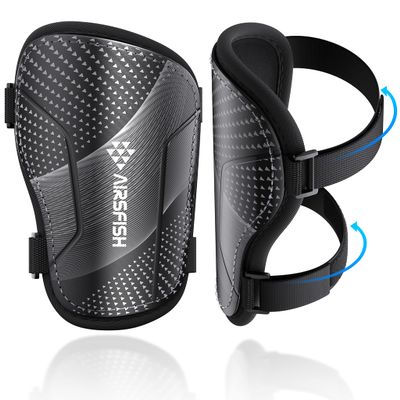 Shin Guards Soccer Kids Youth, CE Certified Airsfish Shin Pads Protection Gear for 2-18 Years Old Boys Girls Teenagers High Impact Resistant Breathable Comfortable 1 Pair 4 Sizes (Small, Black)