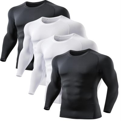 4 Pack Men's Compression Shirt Long Sleeve T Shirt Undershirt Baselayer S