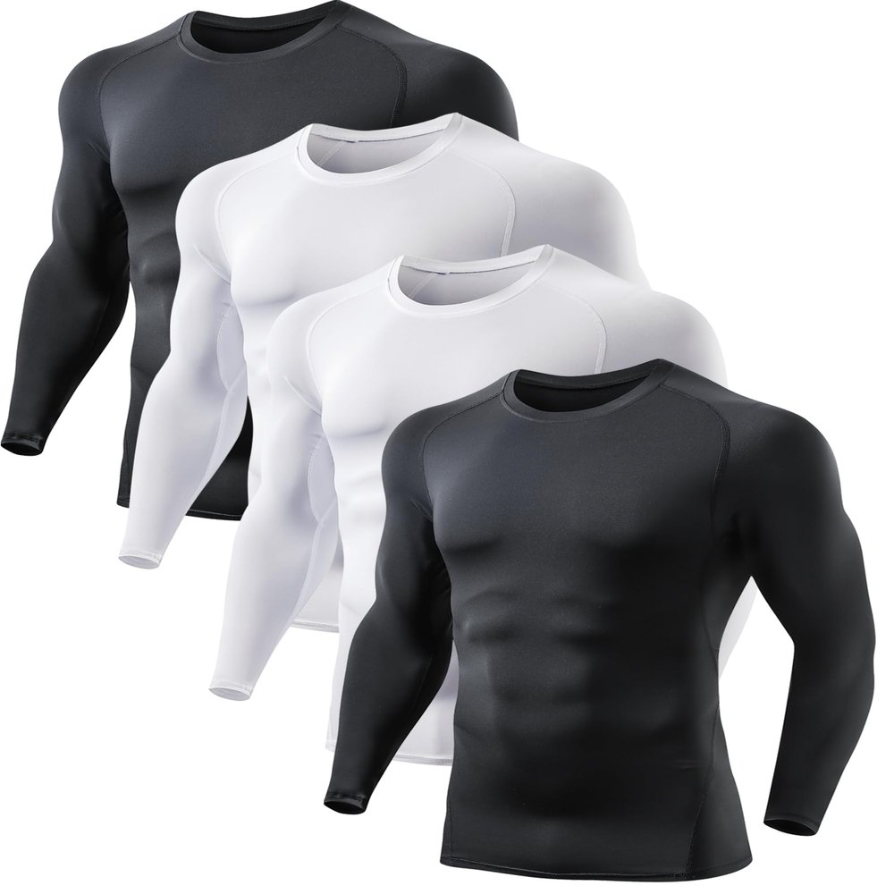 4 Pack Men's Compression Shirt Long Sleeve T Shirt Undershirt Baselayer S