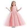 REXREII Flower Girls Embroidered Lace Sequins Tulle Dress Pageant Wedding Birthday Party Communion Formal Evening Long Gown Pink 6-7T view 2