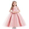 REXREII Flower Girls Embroidered Lace Sequins Tulle Dress Pageant Wedding Birthday Party Communion Formal Evening Long Gown Pink 6-7T view 3