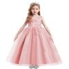 REXREII Flower Girls Embroidered Lace Sequins Tulle Dress Pageant Wedding Birthday Party Communion Formal Evening Long Gown Pink 6-7T view 4