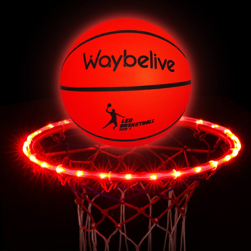 Waybelive 2Pcs LED Light Up Basketball Set, LED Basketball&Basketball Hoop Lights, Control LED Basketball Rim Light,16 Color Change by Yourself, Waterproof, Super Bright to Play at Night Outdoors