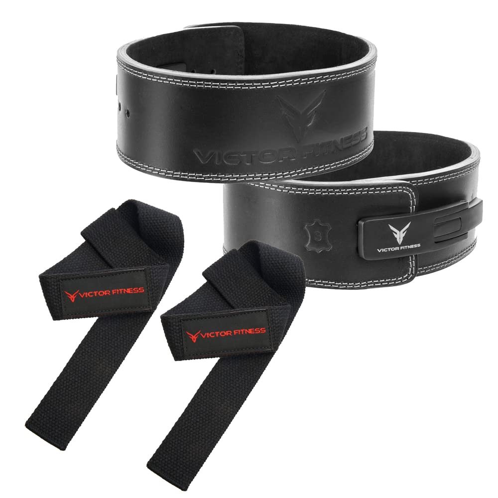 100% Top-Grain Leather 10mm Thick 4 Wide Quick Adjustable Metal Lever Powerlifting Belt+ 24" Black Unpadded Weightlifting Straps (XX-Large)