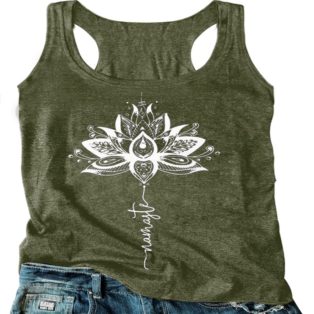CHUNTIANRAN Graphic Tank Tops for Women Summer Sleeveless Racerback Tees Shirt Ladies Tropical Vacation Tank Tops Yoga Basic Outfits(Mandala Lotus-Green,2X-Large)