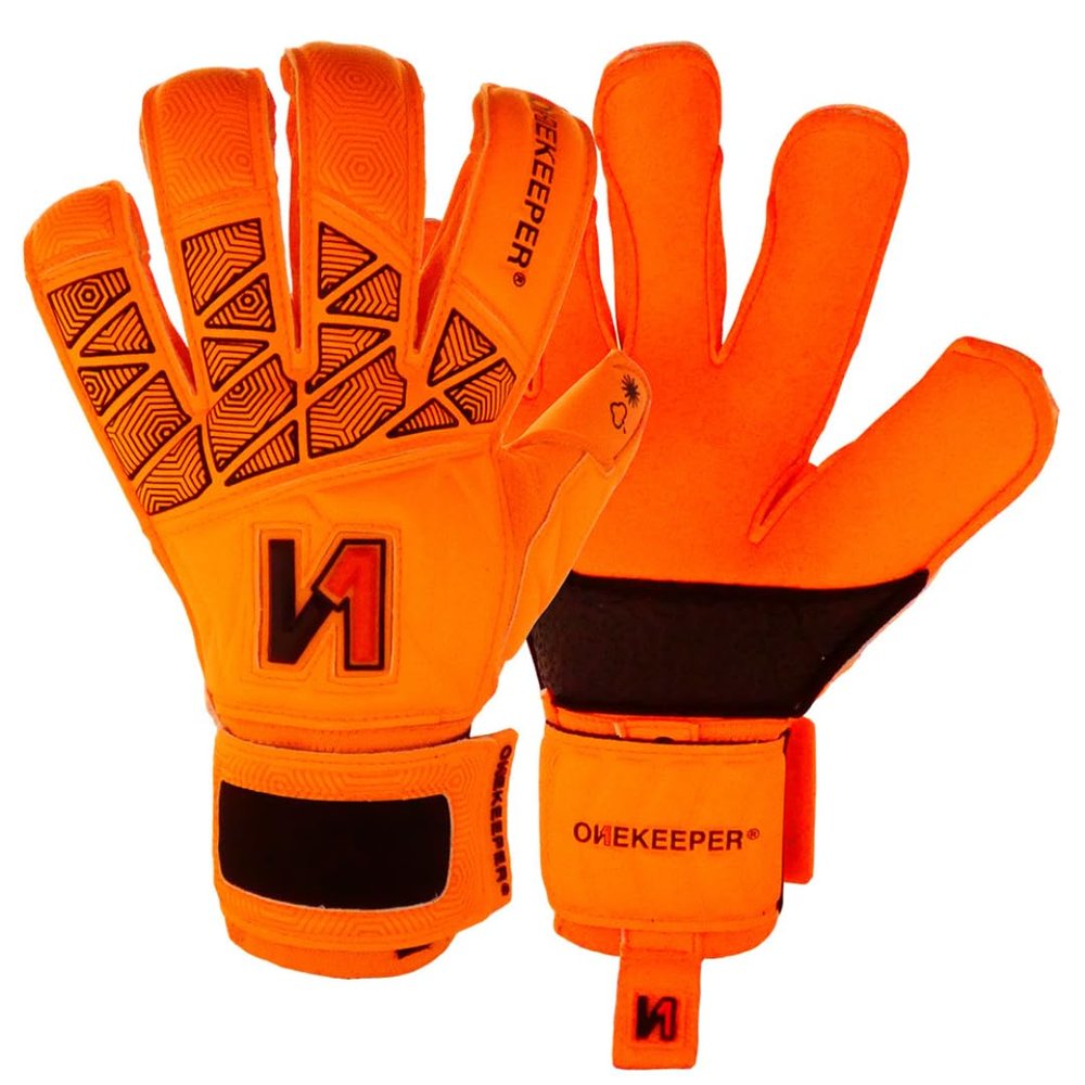 ONEKEEPER Vector Junior Goalkeeper Gloves  with Finger Protection/Removable Fingersaves  Soccer Goalie Gloves for Kids & Youth  3.5mm Semi-Pro Latex (Sizes 3-7) (Fluo Orange Size 4)