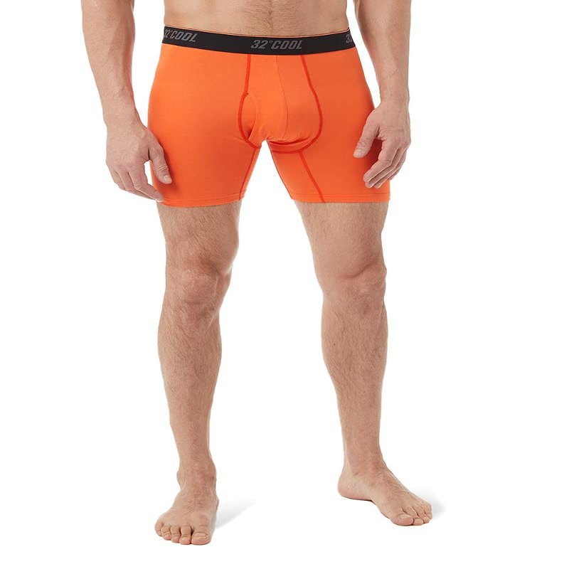 32 Degrees Mens Cool Active Boxer Brief | Anti-Odor | Moisture Wicking | Elastic Waistband | Functional Fly, Team Orange, XX-Large