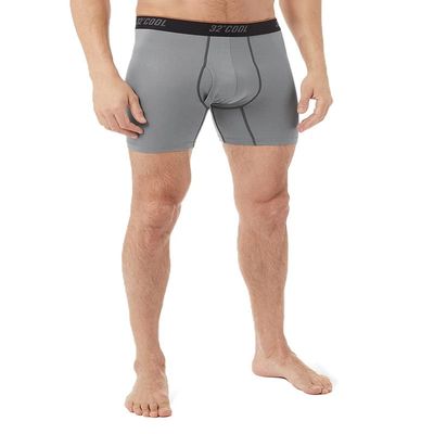 32 Degrees Mens Cool Active Boxer Brief | Anti-Odor | Moisture Wicking | Elastic Waistband | Functional Fly, Cool Grey, Large