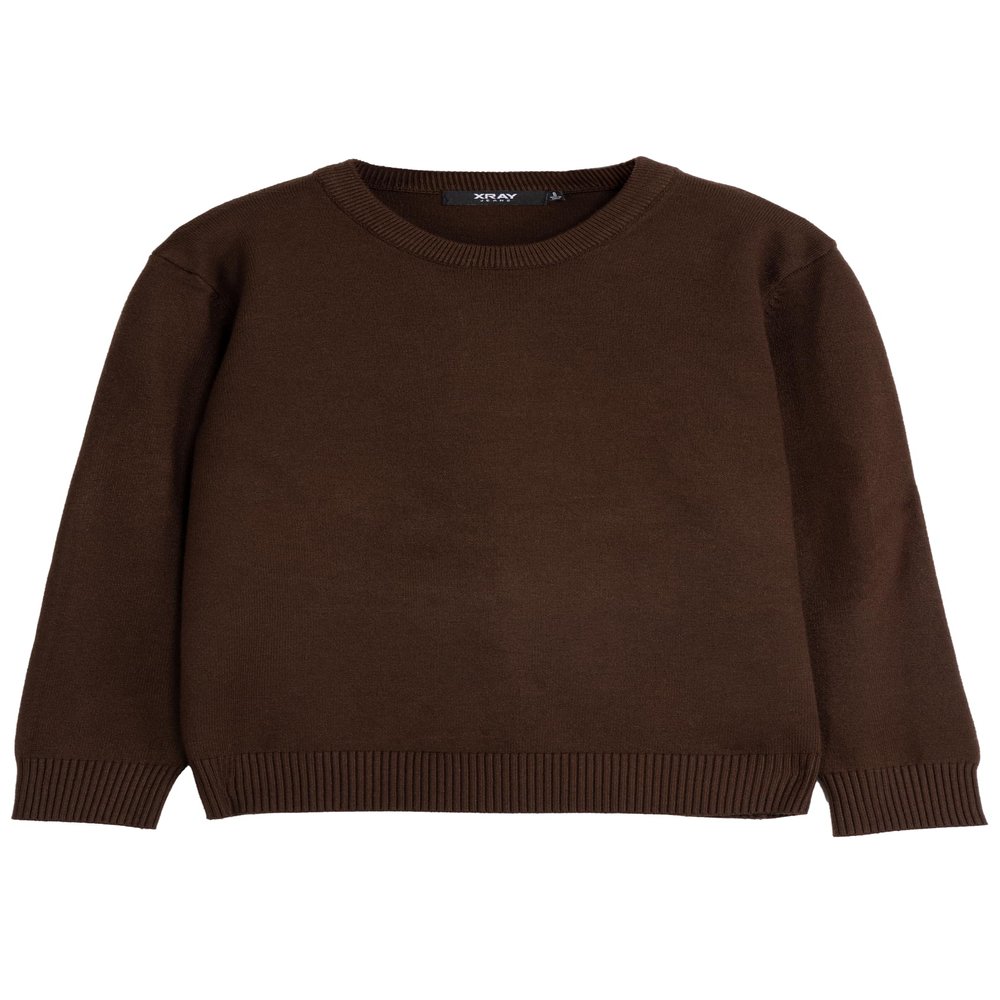 X RAY Boys Crewneck Sweater (XS - XXL), School Uniform Big Boys' & Little Kids Youth Crew Neck Long Sleeve Pullover, Dark Brown, Medium (8)