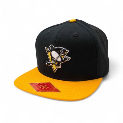 AMERICAN NEEDLE Officially Licensed NHL Pittsburgh Penguins Team Hat, Embroidered Logo, Flat Brim, Snapback Black/Gold