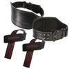 100% Top-Grain Leather 10mm Thick 6 Wide to 2.5 Taper Heavy-Duty Dual Prong Weightlifting Belt for Men and Women + 24" Black Padded Weightlifting Straps (Small) view 1